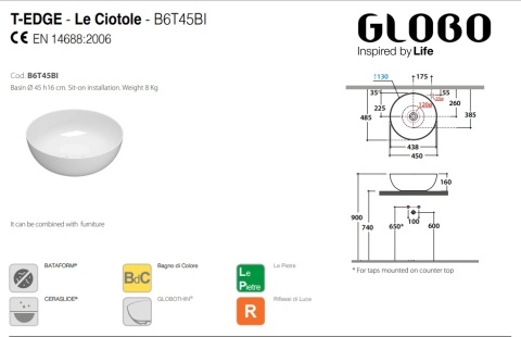 GLOBO umywalka nablatowa Ø45 cm Lime
