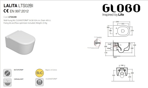GLOBO miska wc wisząca Bianco Opaco - Lalita
