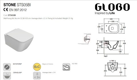 GLOBO miska wc wisząca - Stone - Bianco Opaco