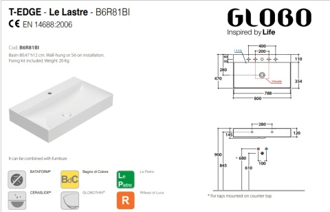 GLOBO umywalka nablatowa 80 × 47 cm Bianco Opaco