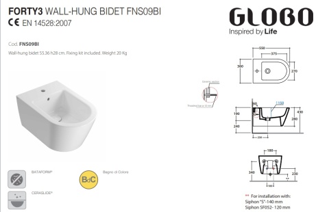 GLOBO bidet wiszący - Forty3 - Nero Opaco