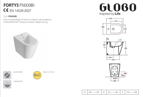 GLOBO bidet stojący - Forty3 - Nero Opaco