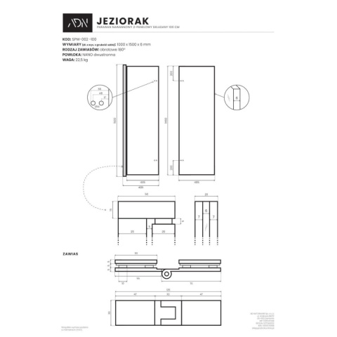 ADN Parawan nawannowy 2-panelowy składany JEZIORAK 100 cm Czarny