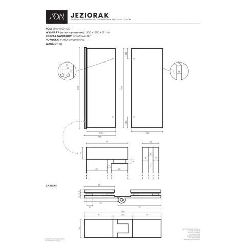 ADN Parawan nawannowy 2-panelowy składany JEZIORAK 120 cm Biały