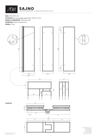 ADN Parawan nawannowy 3-panelowy składany SAJNO 120 cm Czarny