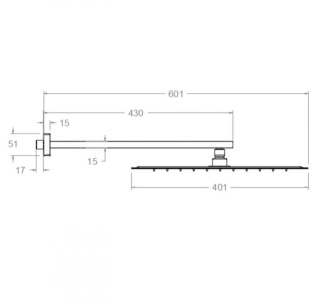 Ramon Soler deszczownica z ramieniem kwadratowa 400 mm chrom