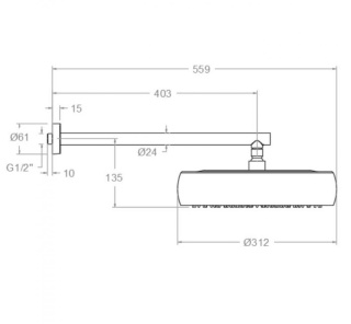 Ramon Soler deszczownica okrągła z ramieniem 300 mm szczotkowana miedź