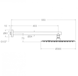 Ramon Soler deszczownica z ramieniem okrągła 300 mm szczotkowane złoto