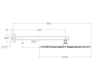 Ramon Soler deszczownica z ramieniem okrągła 400 mm chrom