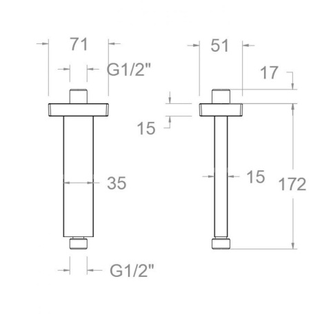 Ramon Soler ramię prysznicowe sufitowe kwadratowe 150 mm szczotkowane złoto