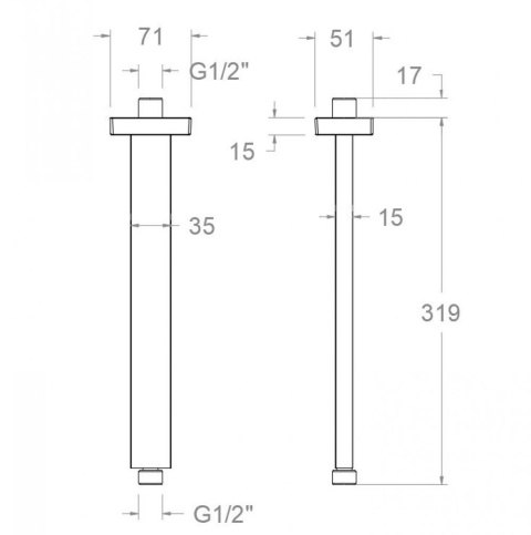 Ramon Soler ramię prysznicowe sufitowe kwadratowe 300 mm czarny mat