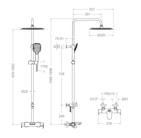 Ramon Soler zestaw prysznicowo-wannowy termostatyczny czarny mat