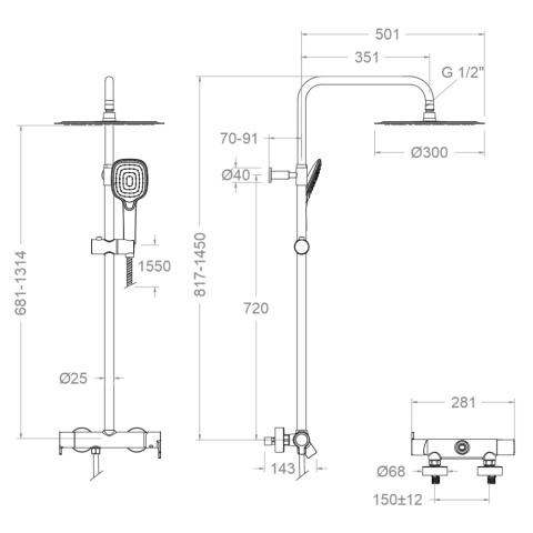 Ramon Soler zestaw prysznicowy teleskopowy szczotkowane złoto