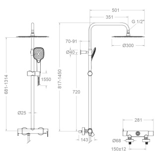 Ramon Soler zestaw prysznicowy teleskopowy grafit