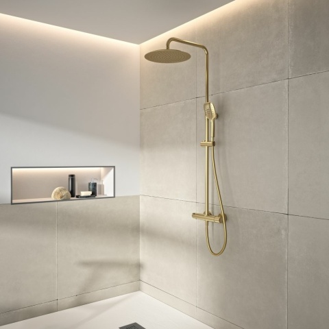 Ramon Soler zestaw prysznicowy termostatyczny teleskopowy szczotkowane złoto