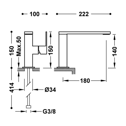 Tres bateria umywalkowa CUADRO czarny mat