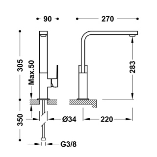 Tres bateria umywalkowa wysoka CUADRO chrom