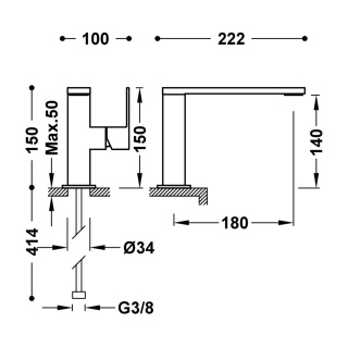 Tres bateria umywalkowa CUADRO chrom