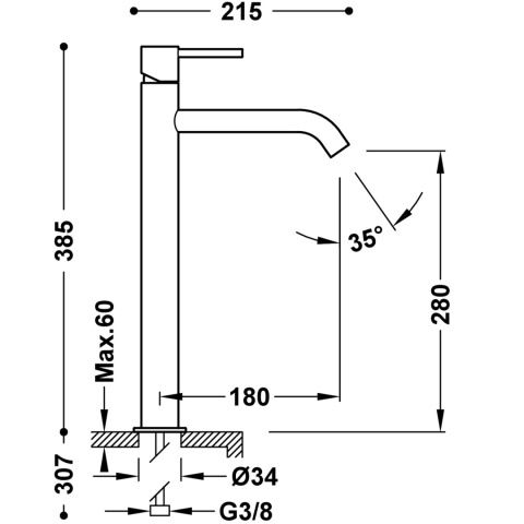 Tres bateria umywalkowa XL STUDY złoto