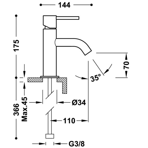 Tres bateria umywalkowa STUDY złoto