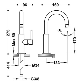 Tres bateria umywalkowa STUDY złoto