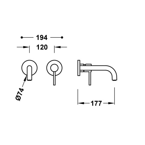 Tres bateria umywalkowa podtynkowa 177mm STUDY czarny mat