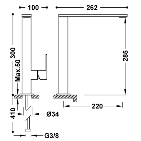 Tres bateria umywalkowa wysoka CUADRO chrom