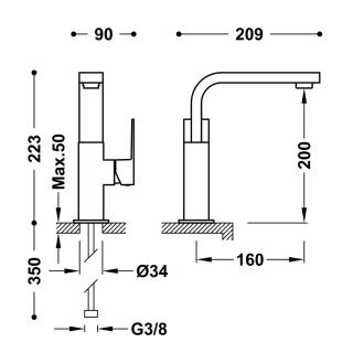 Tres bateria umywalkowa CUADRO chrom