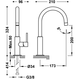 Tres bateria umywalkowa wysoka STUDY stal