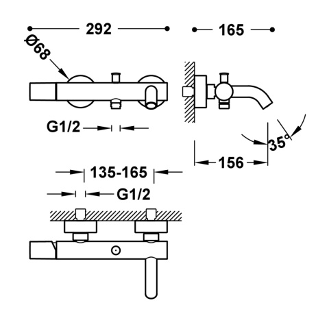 Tres bateria wannowo-prysznicowa ścienna STUDY biały mat