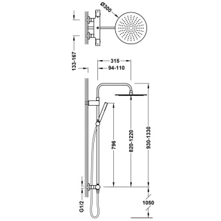 Tres zestaw prysznicowy termostatyczny 3-drożny STUDY złoto