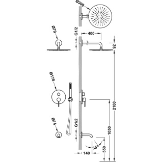 Tres zestaw wannowo-prysznicowy 3-drożny STUDY grafit