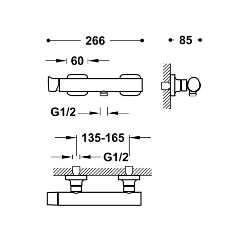 Tres bateria prysznicowa ścienna LOFT czarny mat