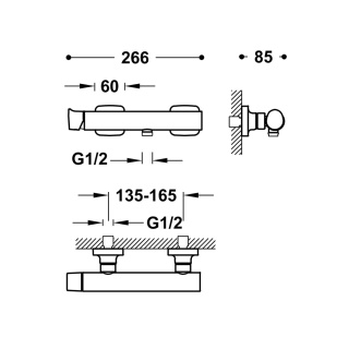 Tres bateria prysznicowa ścienna LOFT biały mat