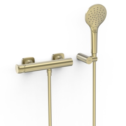 Tres bateria prysznicowa ścienna LOFT złoty cava