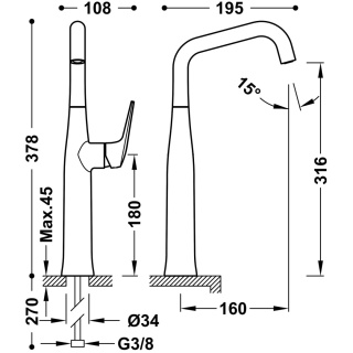 Tres bateria umywalkowa XL FUJI czarny mat