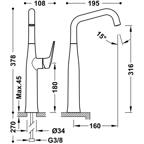 Tres bateria umywalkowa XL FUJI matowe różowe złoto