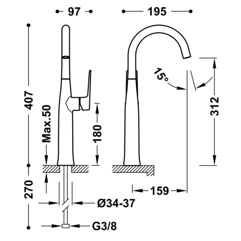 Tres bateria umywalkowa XL LOFT matowe złoto