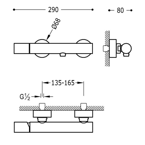 Tres bateria prysznicowa ścienna MAX chrom