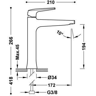 Tres bateria umywalkowa wysoka FUJI czarny mat