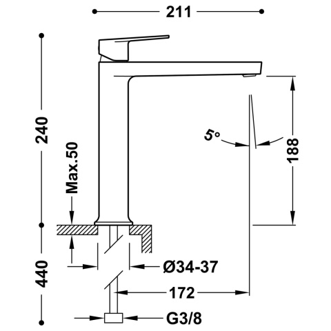 Tres bateria umywalkowa wysoka PROJECT matowe złoto