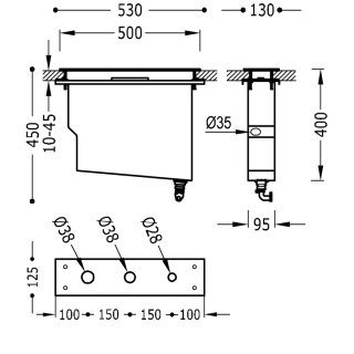 Tres zbiornik do baterii wannowej CUADRO stal