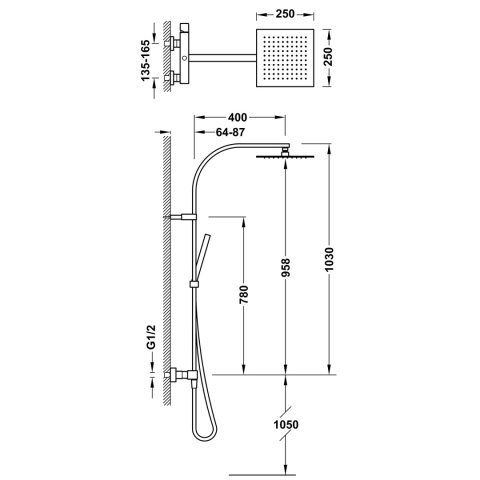 Tres zestaw prysznicowy 2-drożny CUADRO chrom