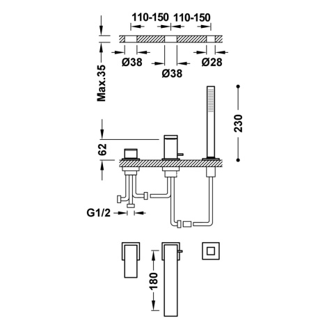 Tres bateria wannowa CUADRO chrom