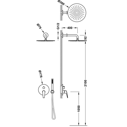 Tres zestaw prysznicowy podtynkowy 2-drożny FUJI czarny mat
