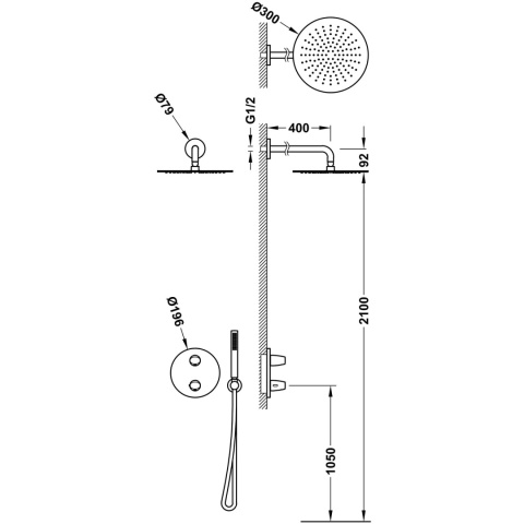 Tres zestaw prysznicowy termostatyczny 2-drożny FUJI złoty cava