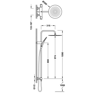 Tres zestaw prysznicowy termostatyczny 2-drożny LOFT biały mat