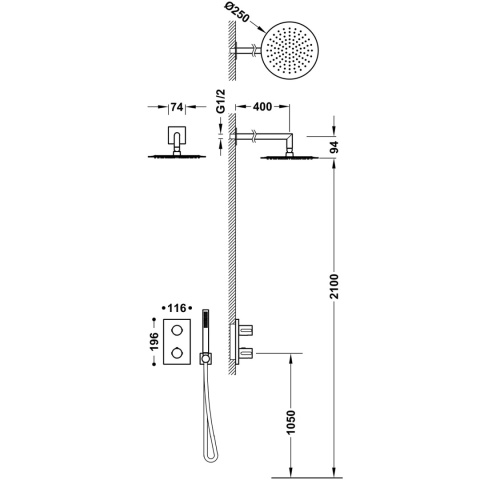 Tres zestaw prysznicowy termostatyczny podtynkowy MAX chrom