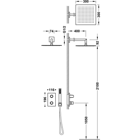 Tres zestaw prysznicowy termostatyczny PROJECT stal