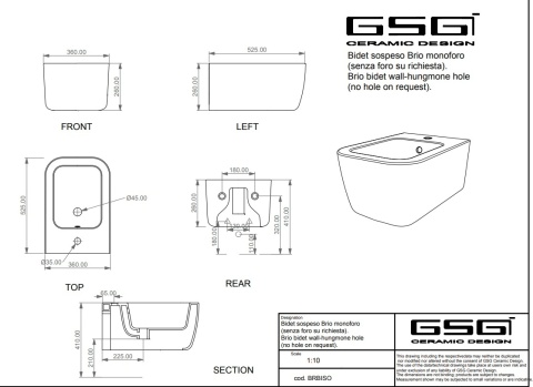 GSG bidet wiszący BRIO fumo
